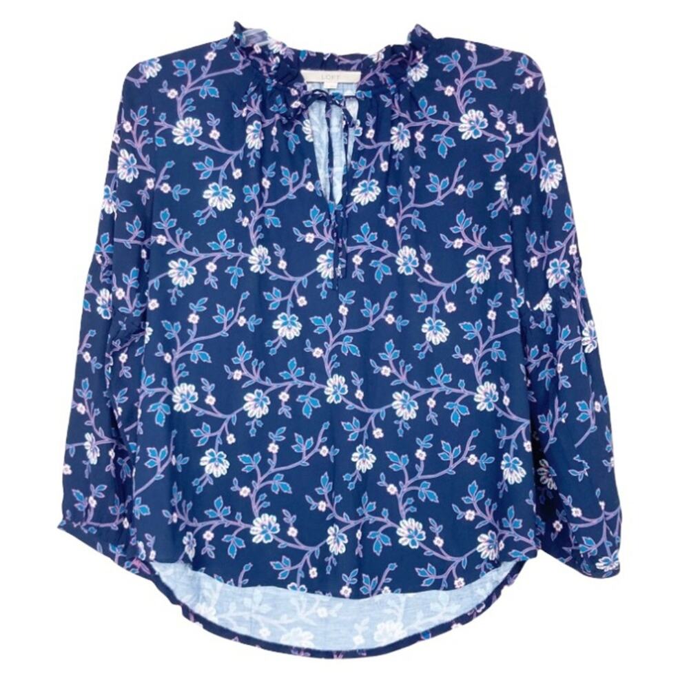 Loft Blue Floral Long Sleeve Blouse Sz S